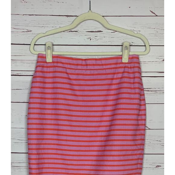 J.Crew Women's Size 10P Petite Pink Striped Pencil Cotton Spring Summer Skirt - Picture 3 of 11